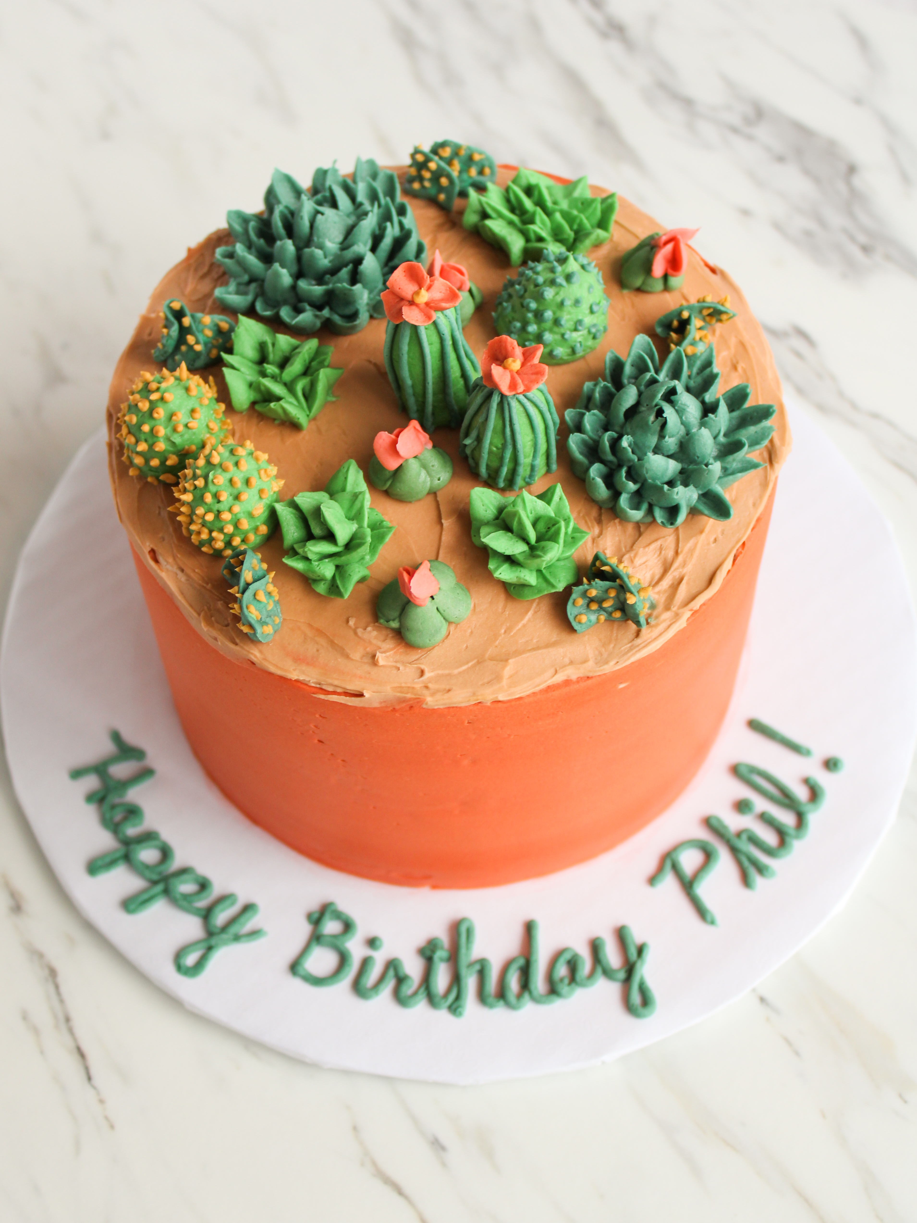 small cake to look like a terra cotta pot filled with succulents