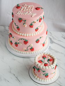 4" and 6&8" tiered party cake with strawberry theme
