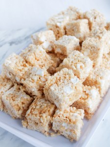 Rice krispies treats cubes with extra marshmallows