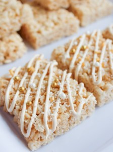 drizzled and sprinkled wedding rice krispies treats 