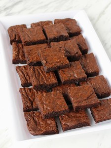 tray of fudgy chocolate brownies