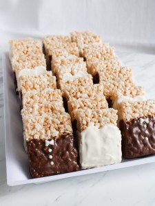 dressed up bride & groom dipped rice krispies treats